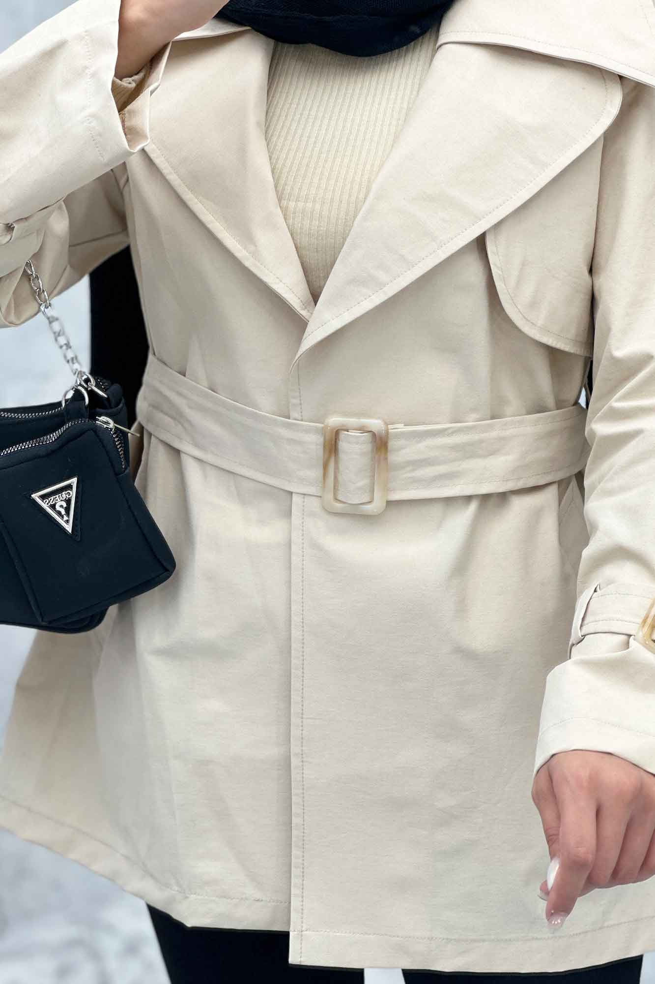 ترنچ کت کوتاه دو یقه کتان زارا