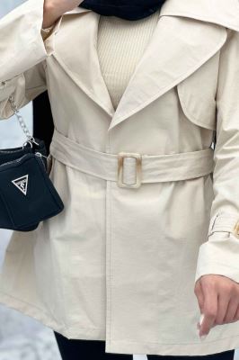 ترنچ کت کوتاه دو یقه کتان زارا