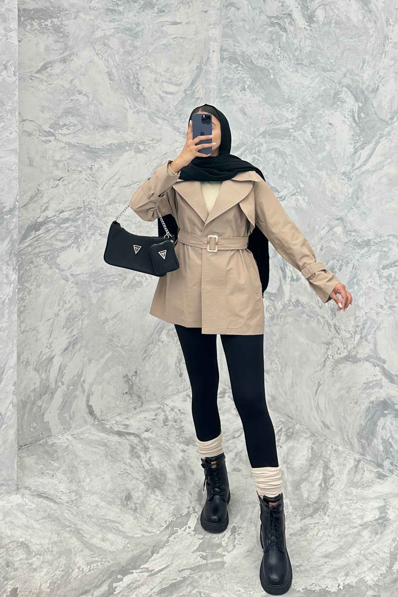 ترنچ کت کوتاه دو یقه کتان زارا