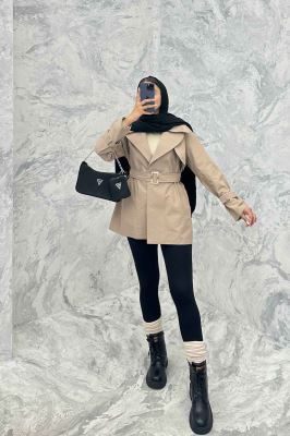 ترنچ کت کوتاه دو یقه کتان زارا