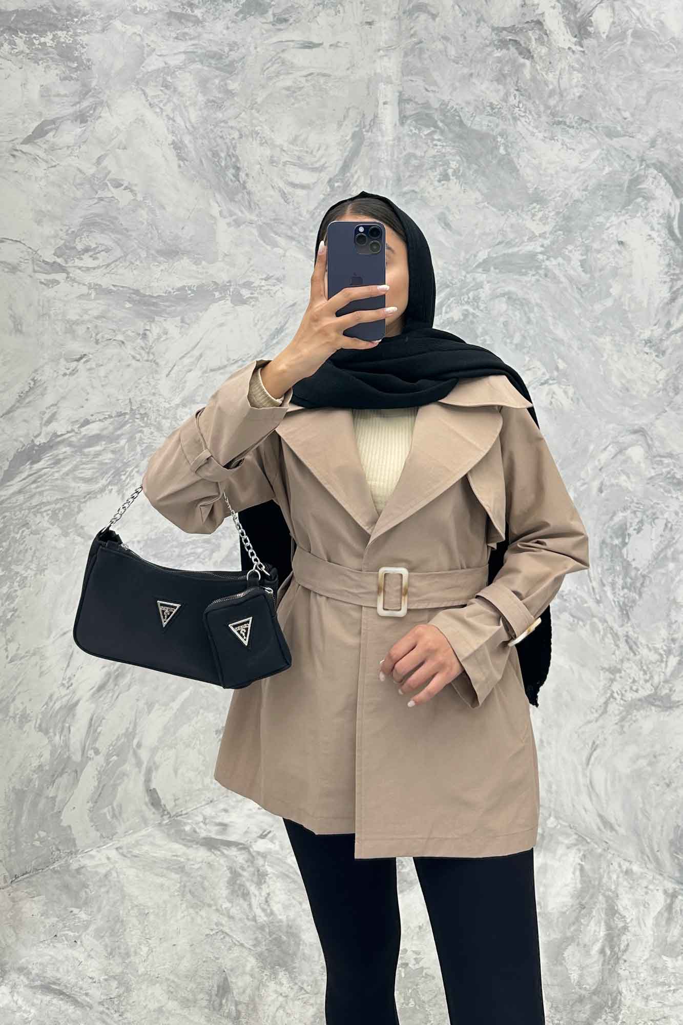 ترنچ کت کوتاه دو یقه کتان زارا