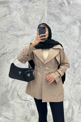 ترنچ کت کوتاه دو یقه کتان زارا