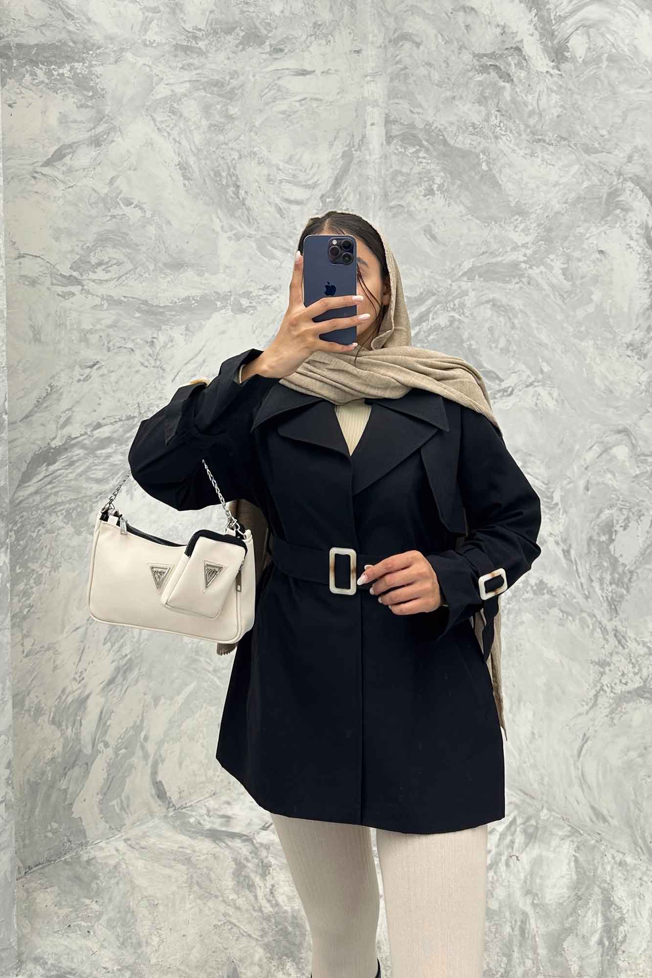 ترنچ کت کوتاه دو یقه کتان زارا