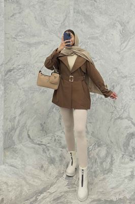 ترنچ کت کوتاه دو یقه کتان زارا