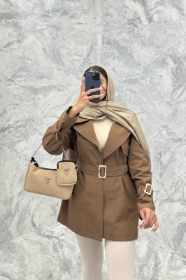 ترنچ کت کوتاه دو یقه کتان زارا