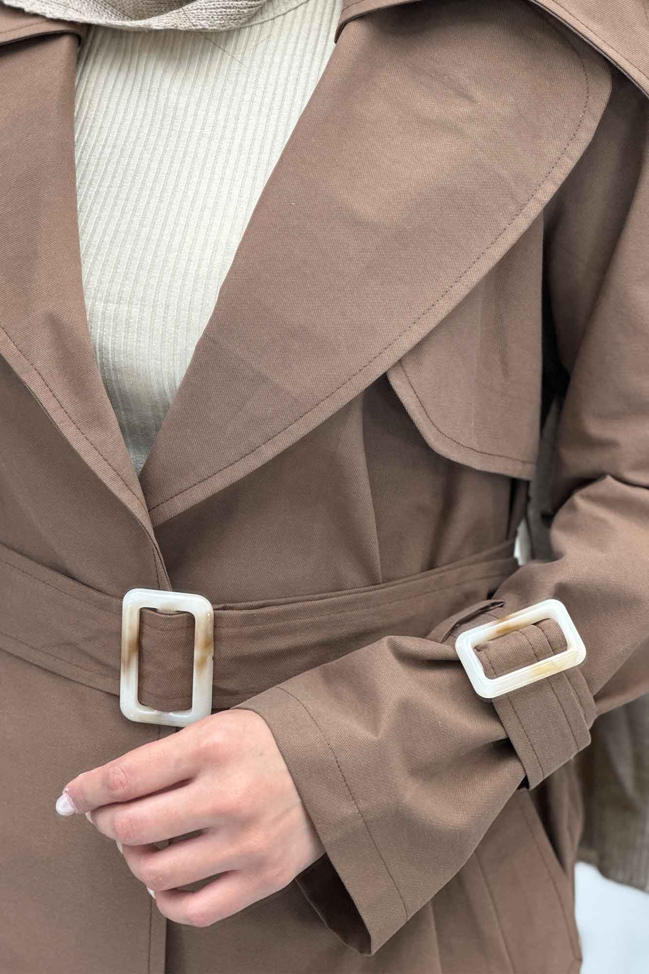 ترنچ کت کوتاه دو یقه کتان زارا