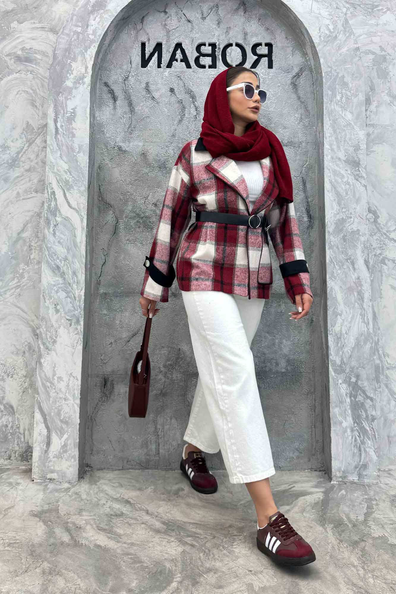 بامبر جکت چهارخانه ترکیبی چرم RB