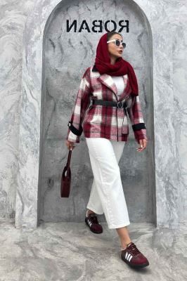 بامبر جکت چهارخانه ترکیبی چرم RB