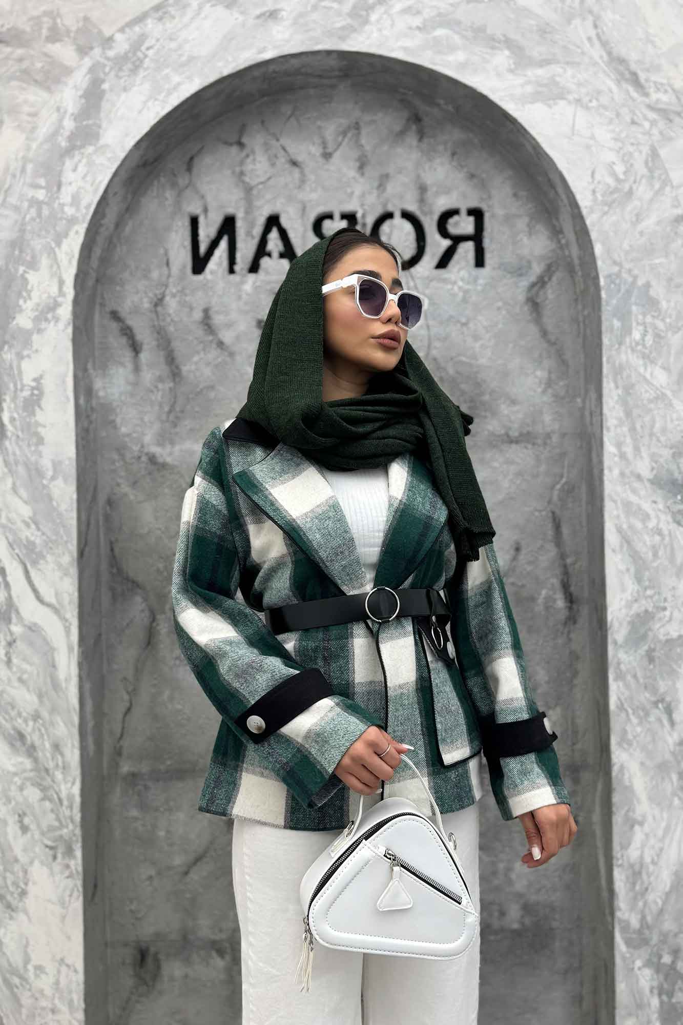 بامبر جکت چهارخانه ترکیبی چرم RB