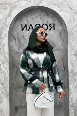 بامبر جکت چهارخانه ترکیبی چرم RB