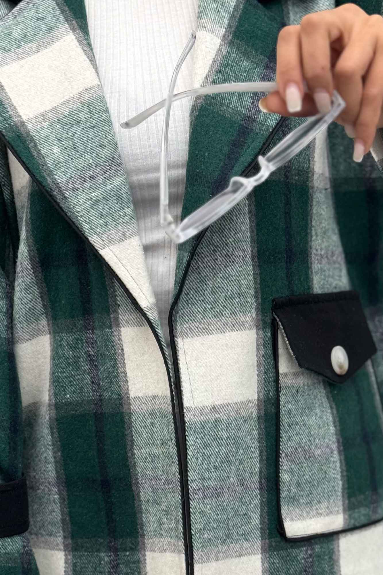 بامبر جکت چهارخانه ترکیبی چرم RB