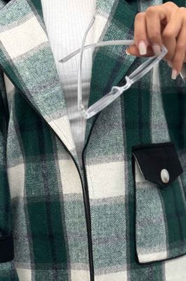 بامبر جکت چهارخانه ترکیبی چرم RB