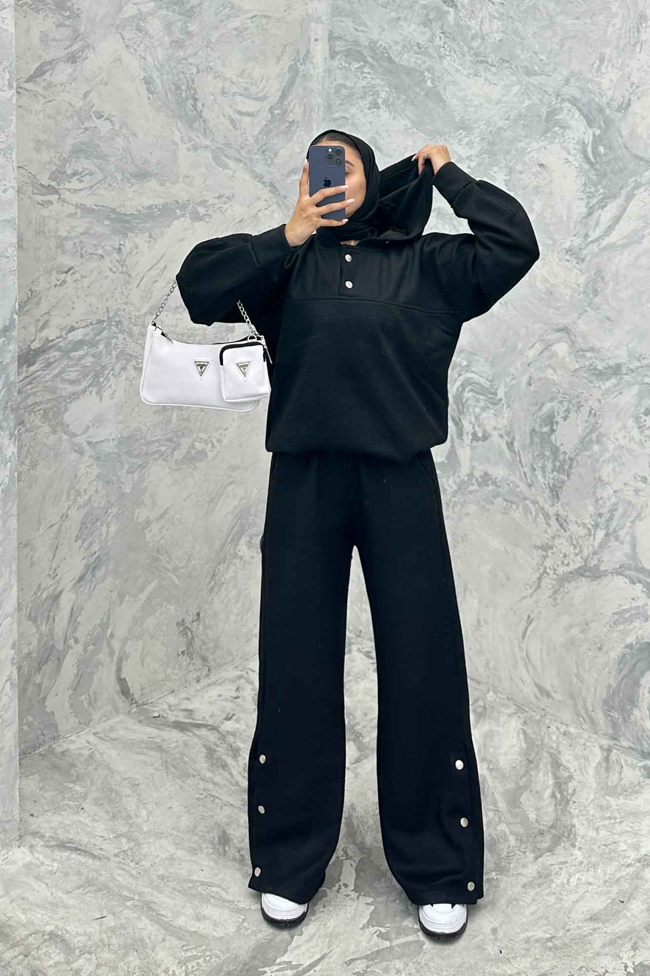 ست هودی و شلوار روناک دکمه پرچی RB