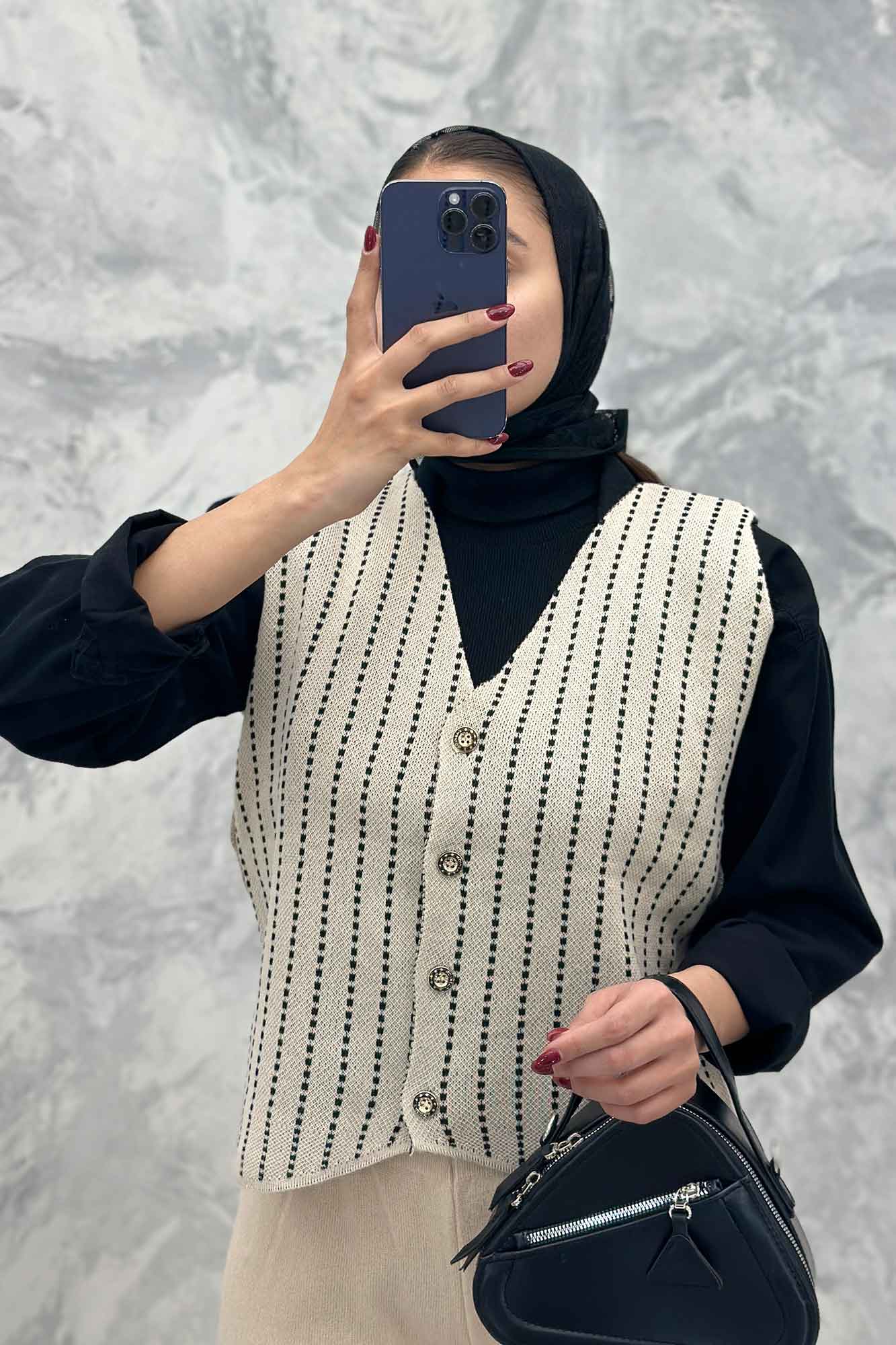 ست ژیله و شلوار بافت طرح دار  SB