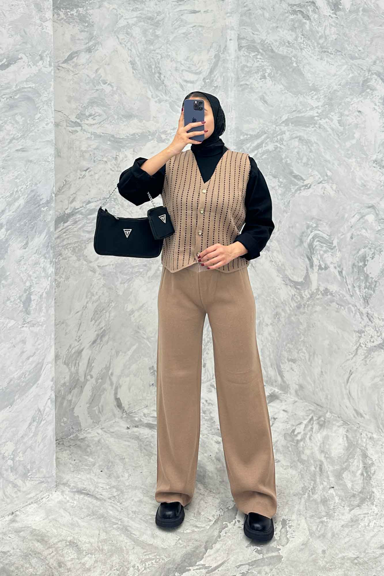 ست ژیله و شلوار بافت طرح دار  SB