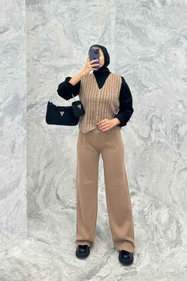 ست ژیله و شلوار بافت طرح دار  SB