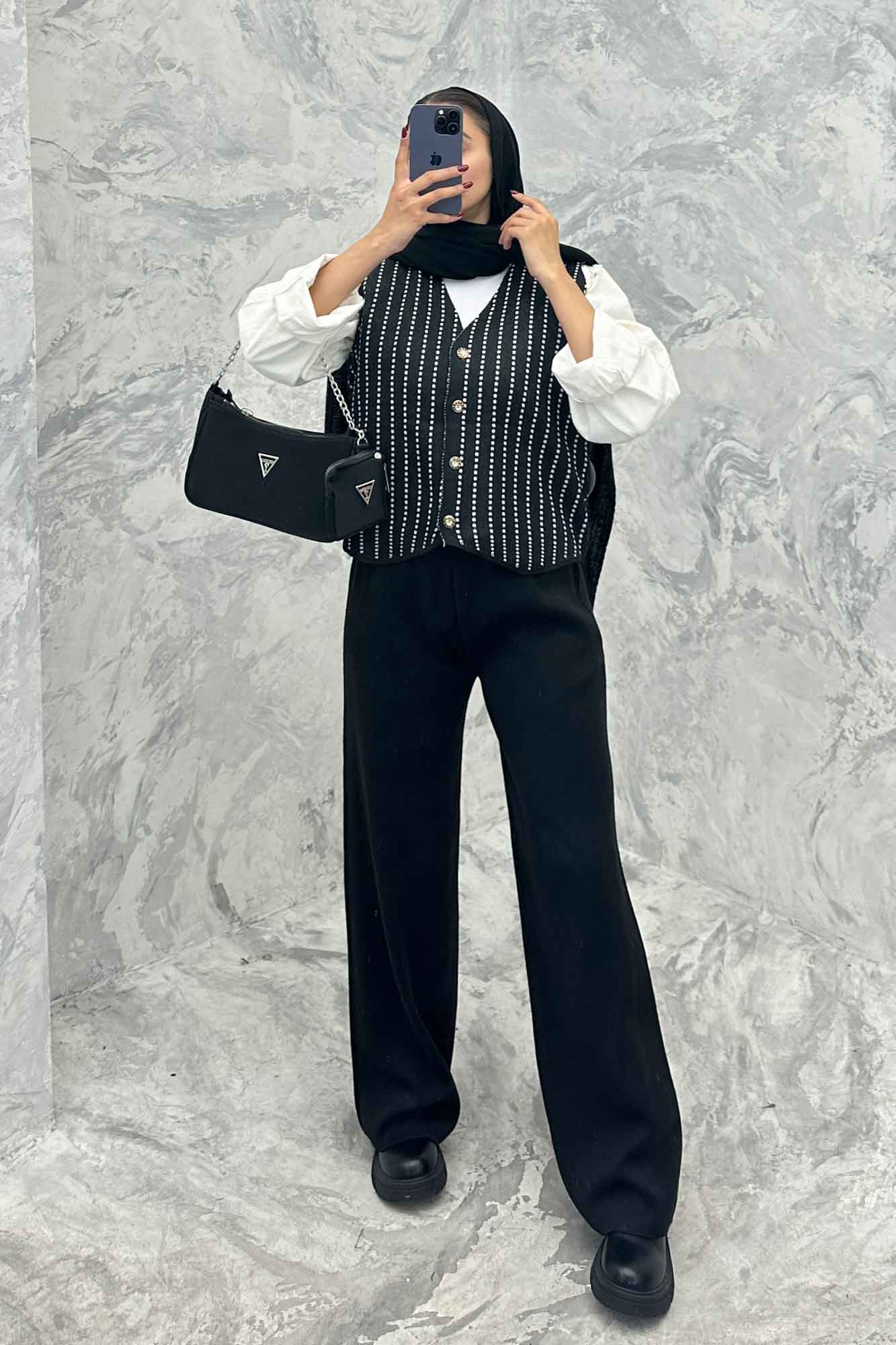 ست ژیله و شلوار بافت طرح دار  SB