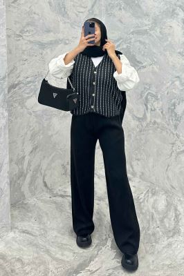 ست ژیله و شلوار بافت طرح دار  SB