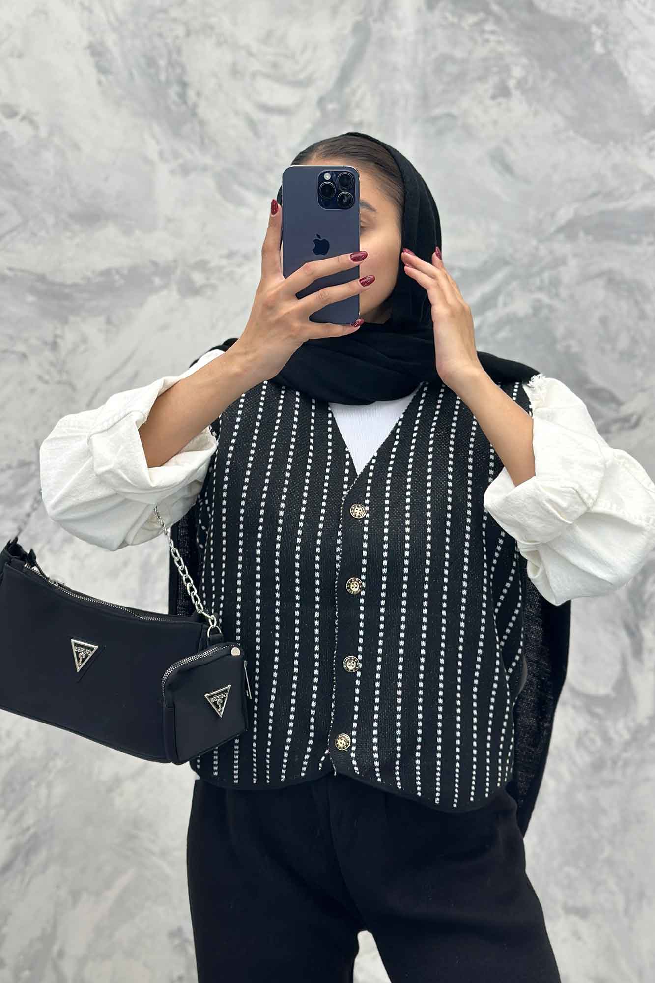 ست ژیله و شلوار بافت طرح دار  SB