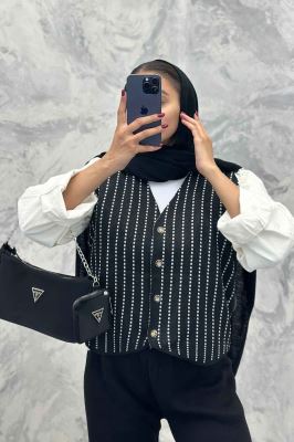 ست ژیله و شلوار بافت طرح دار  SB