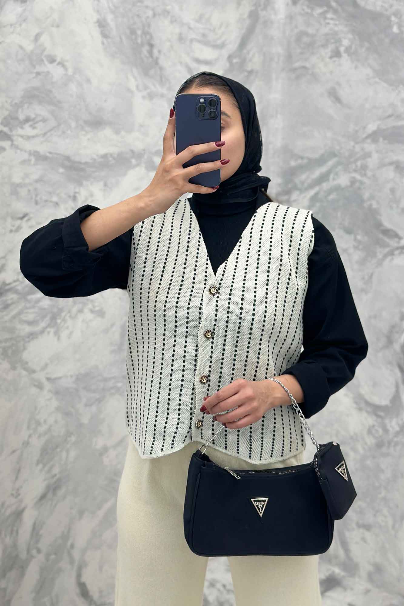 ست ژیله و شلوار بافت طرح دار  SB