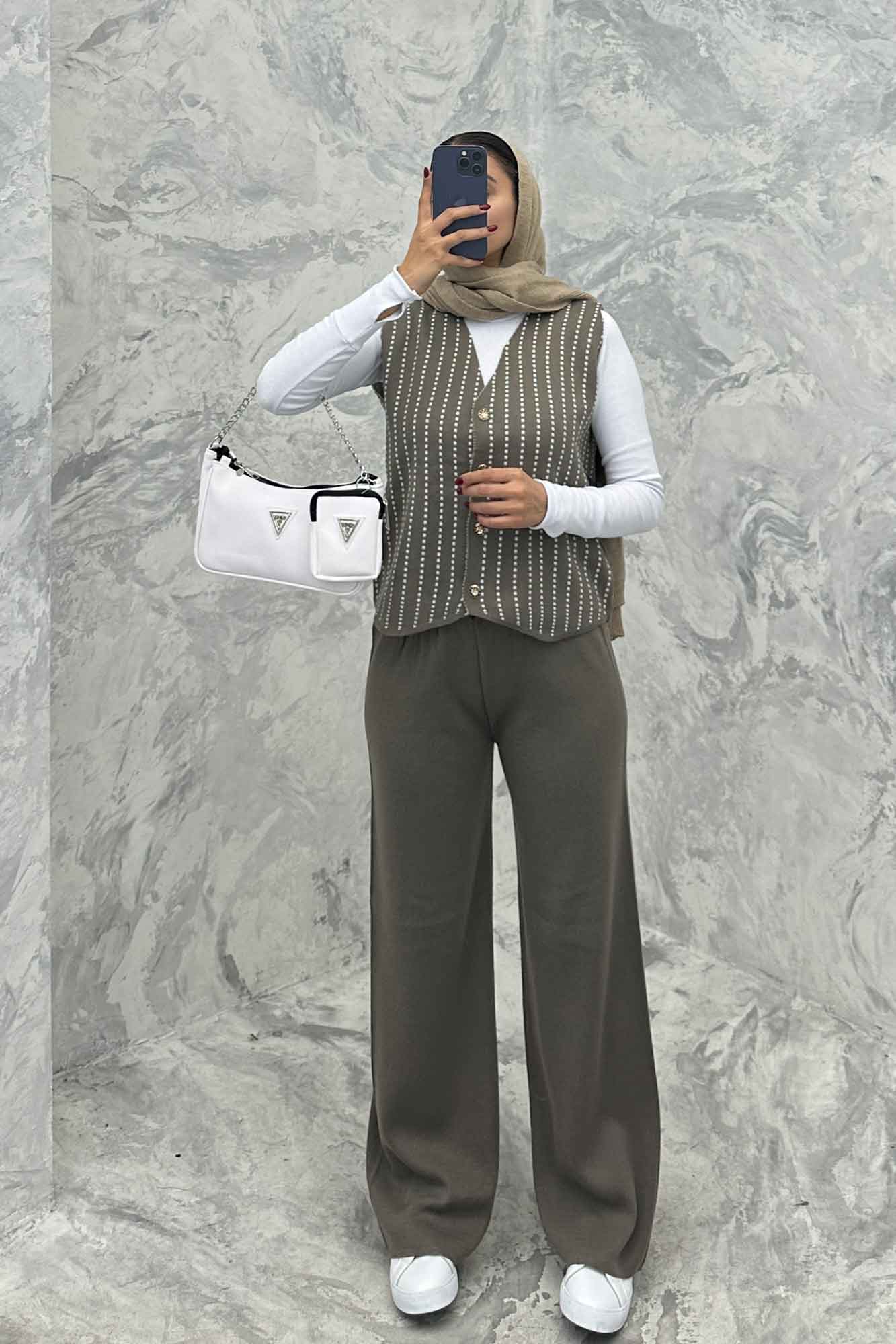 ست ژیله و شلوار بافت طرح دار  SB