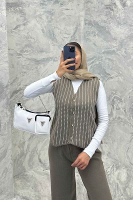 ست ژیله و شلوار بافت طرح دار  SB