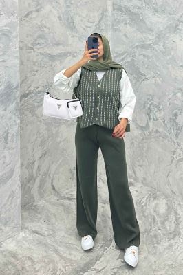 ست ژیله و شلوار بافت طرح دار  SB