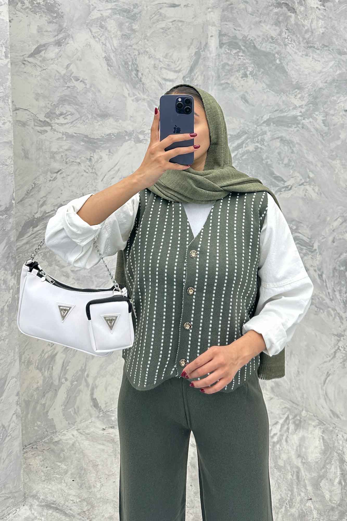 ست ژیله و شلوار بافت طرح دار  SB