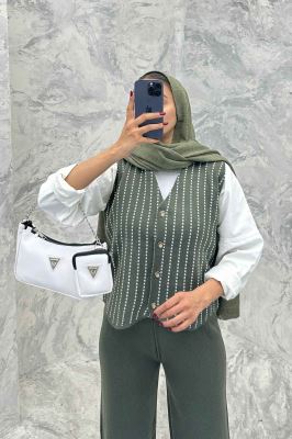 ست ژیله و شلوار بافت طرح دار  SB