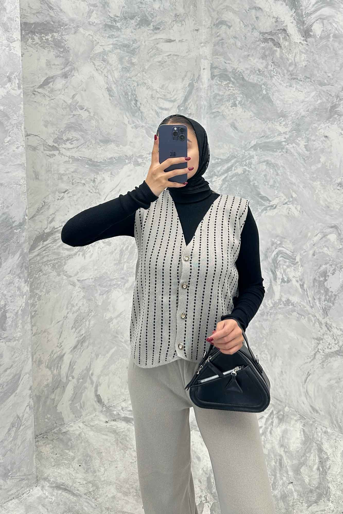 ست ژیله و شلوار بافت طرح دار  SB