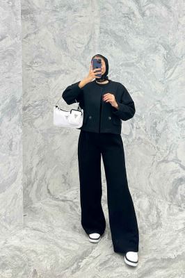 ست کت و شلوار فیتیله طرح راه راه