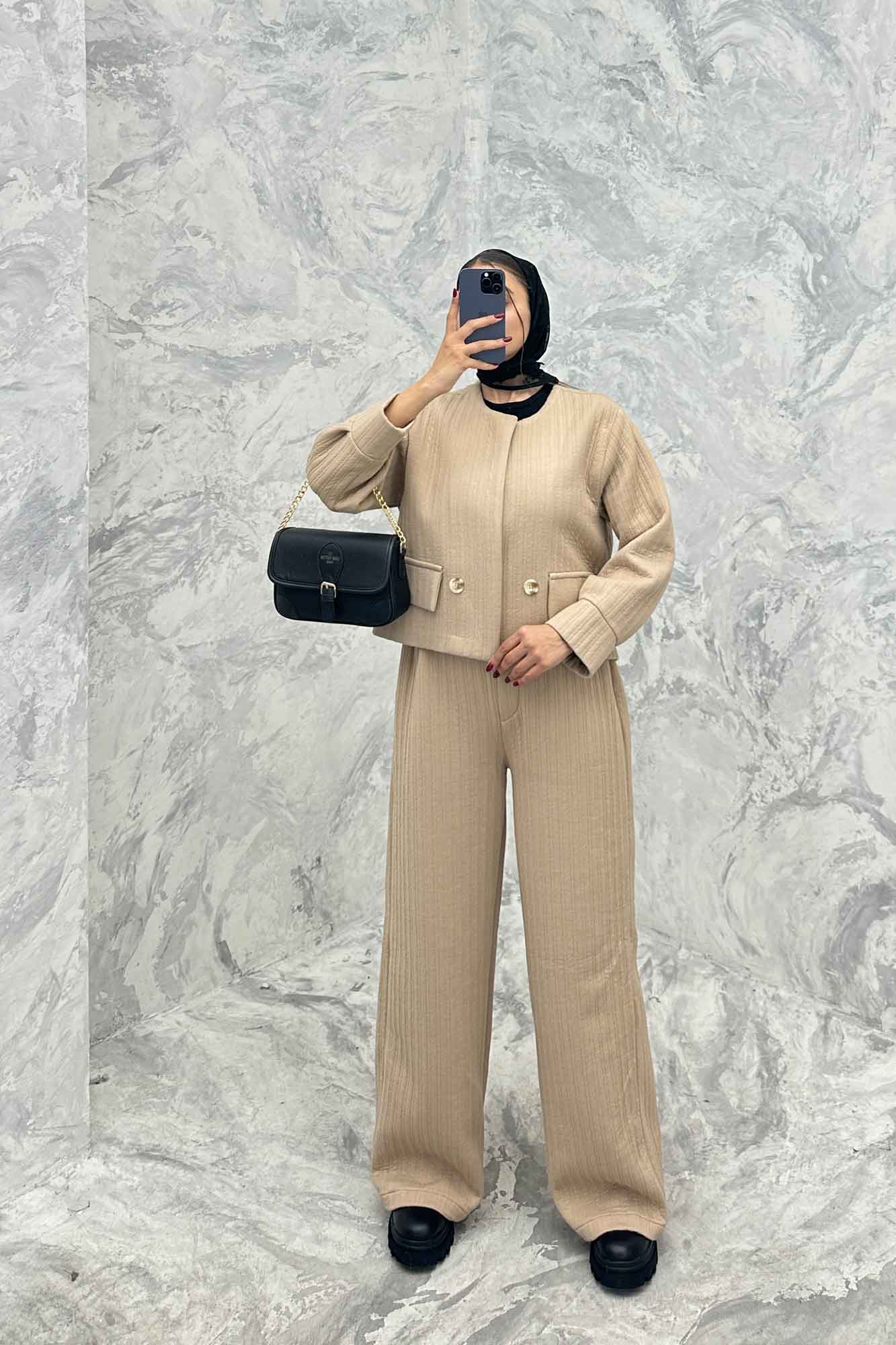 ست کت و شلوار فیتیله طرح راه راه