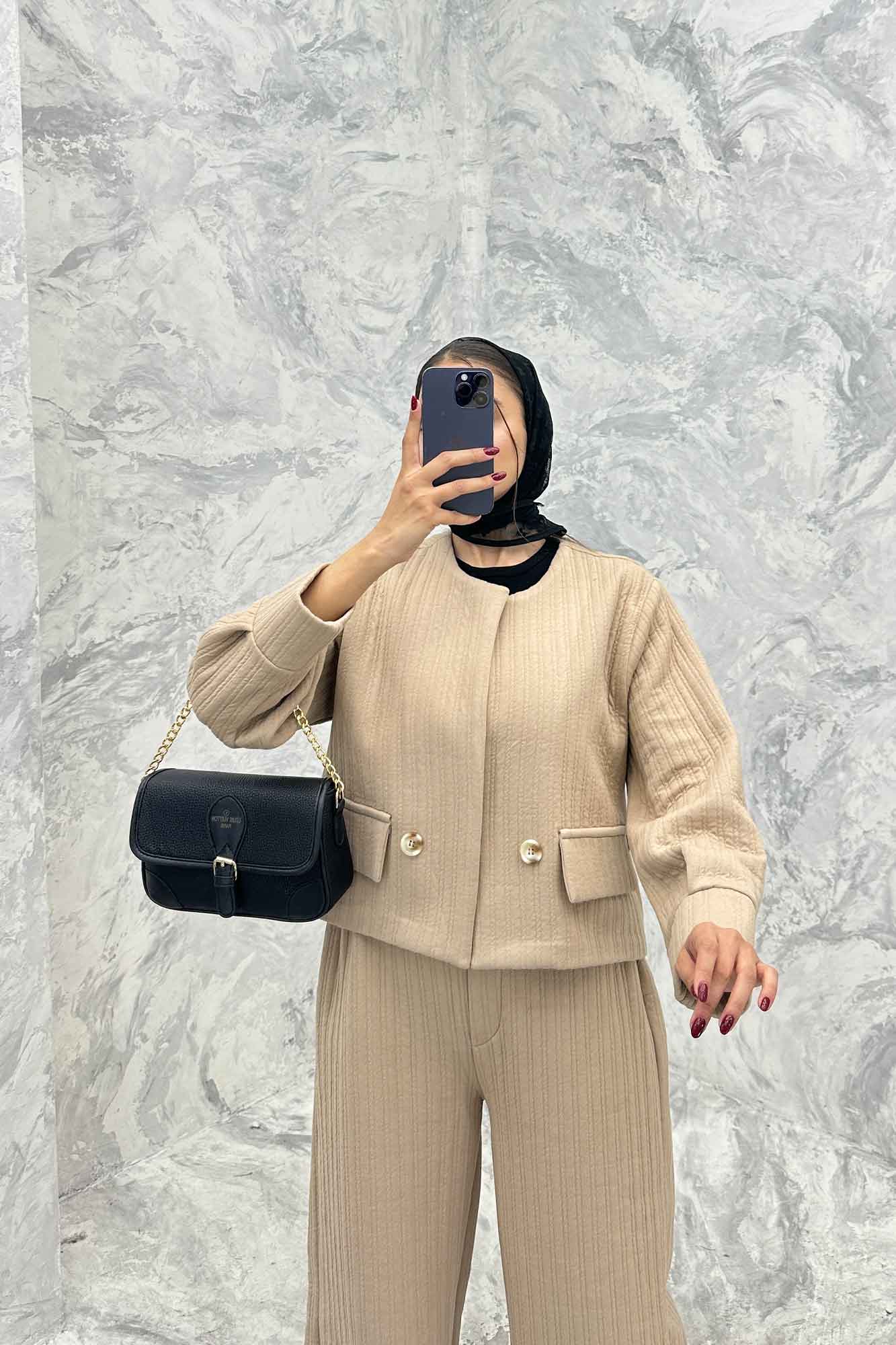 ست کت و شلوار فیتیله طرح راه راه