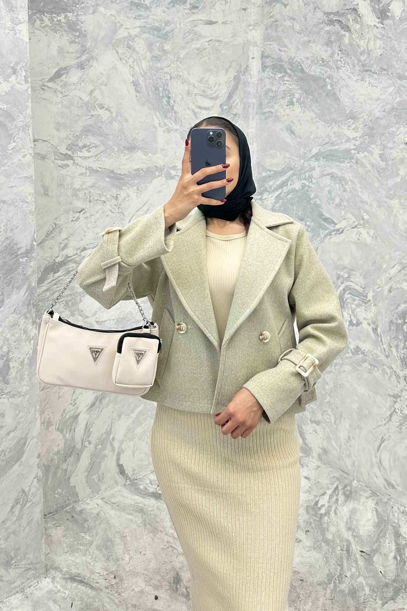 کت فوتر یقه انگلیسی آستین سگک PRADAS