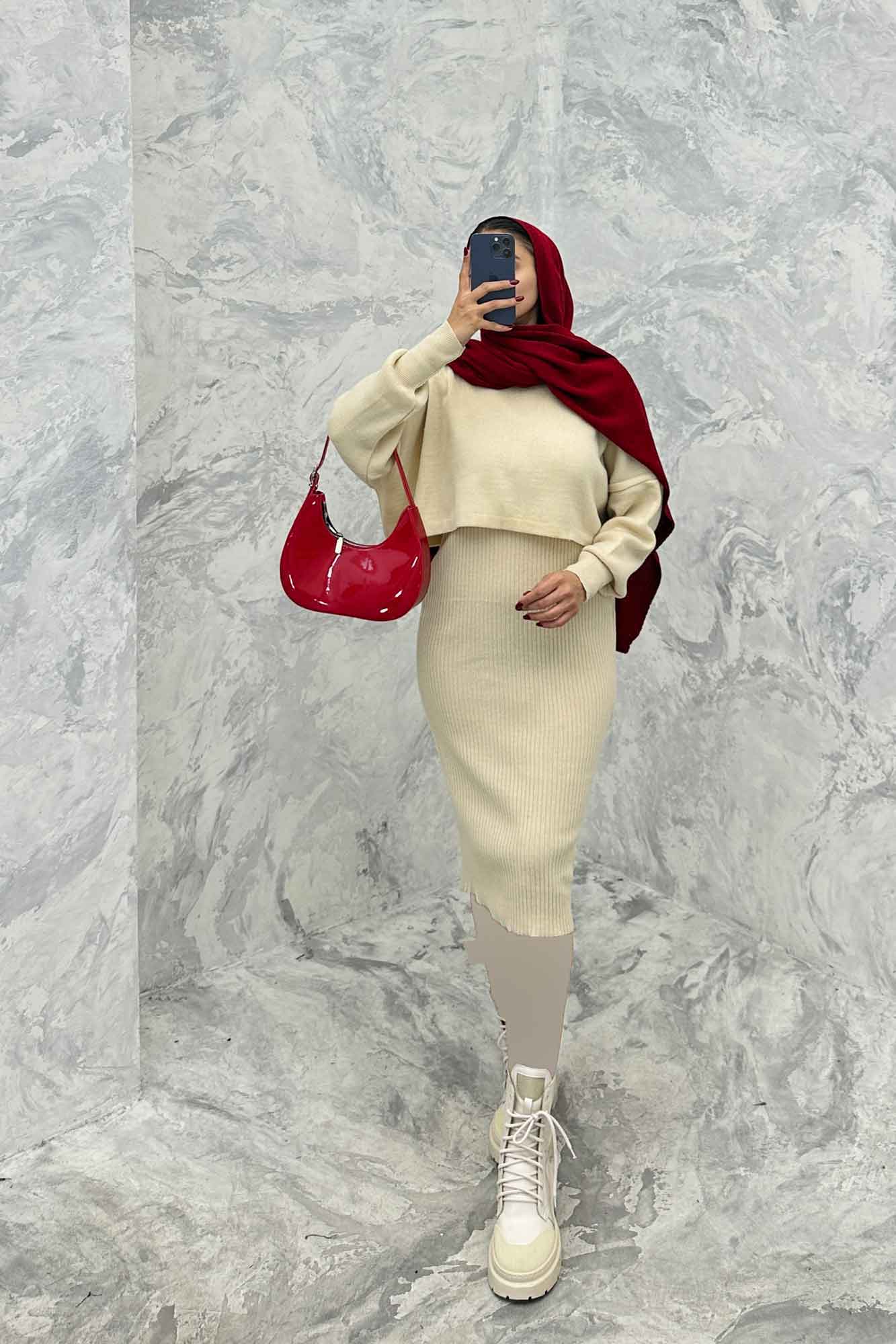 ست دو تیکه سارافن بافت کبریتی و رویه