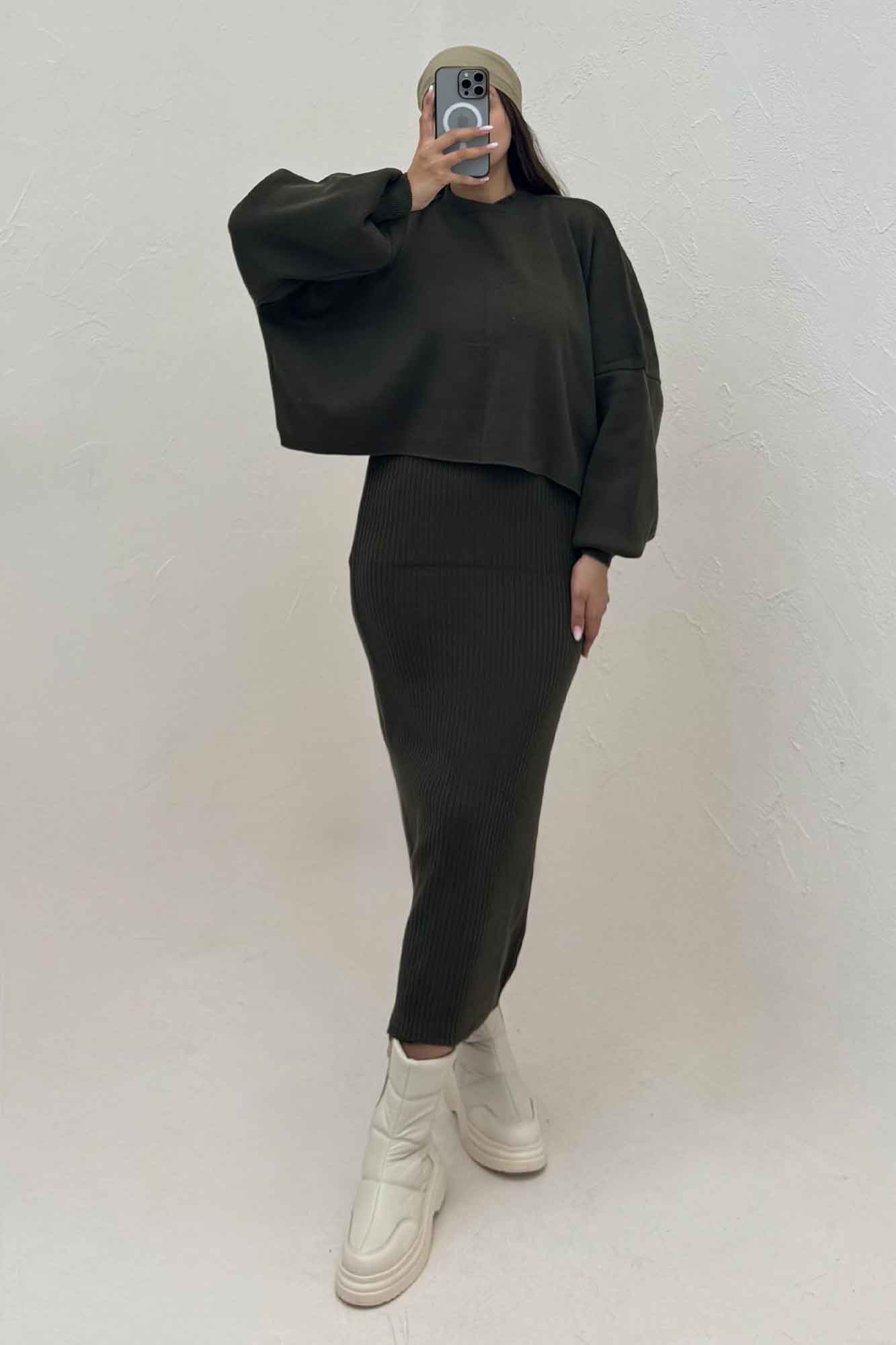 ست دو تیکه سارافن بافت کبریتی و رویه