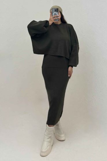 ست دو تیکه سارافن بافت کبریتی و رویه