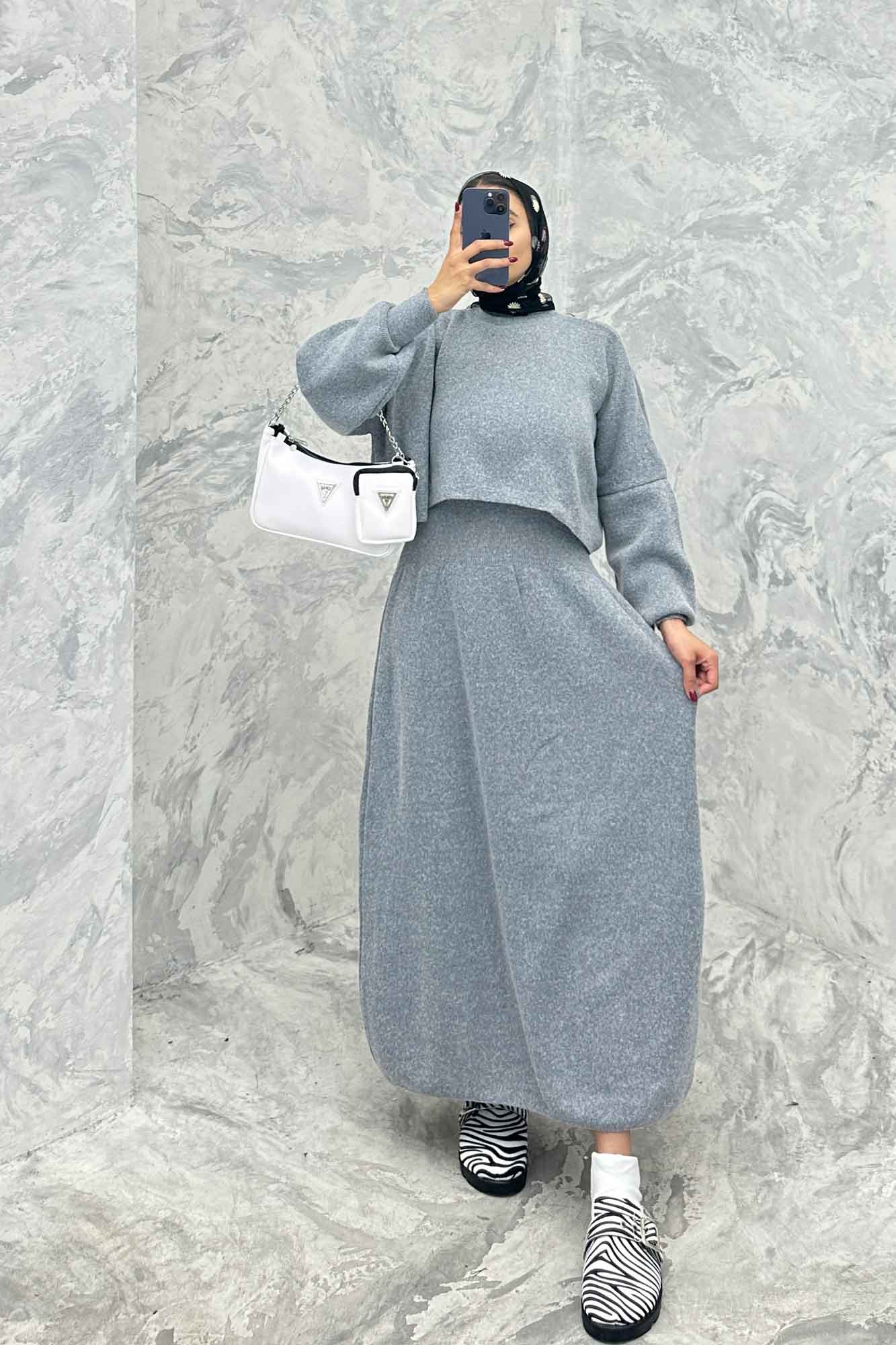 ست بافت اورال دامنی بلند و رویه