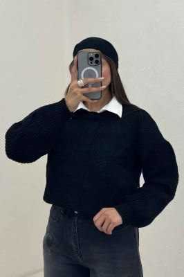 بلوز کوتاه یقه گرد بافت طرح لوزی