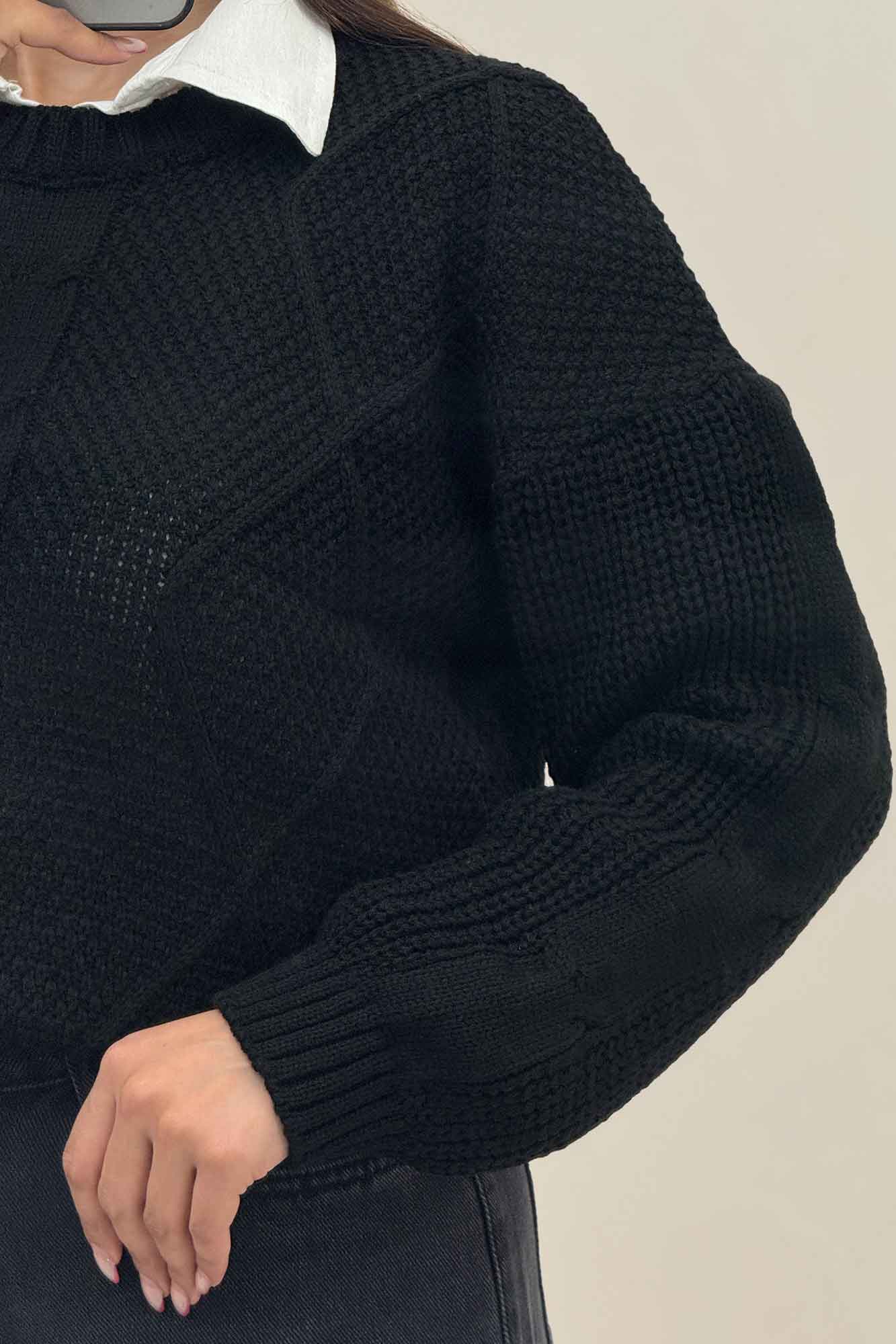 بلوز کوتاه یقه گرد بافت طرح لوزی