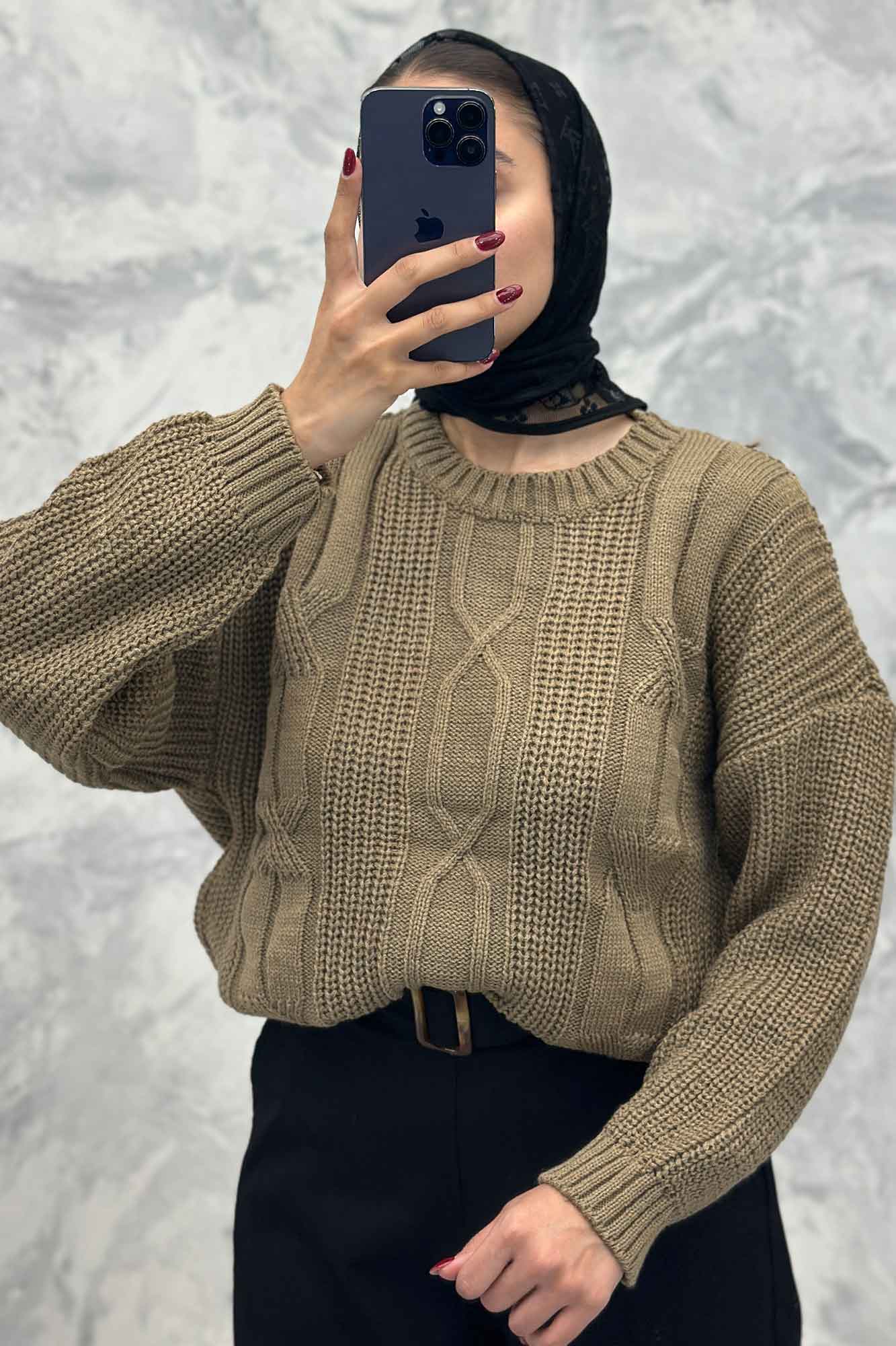 بلوز یقه گرد بافت طرح دار AF