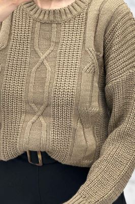 بلوز یقه گرد بافت طرح دار AF