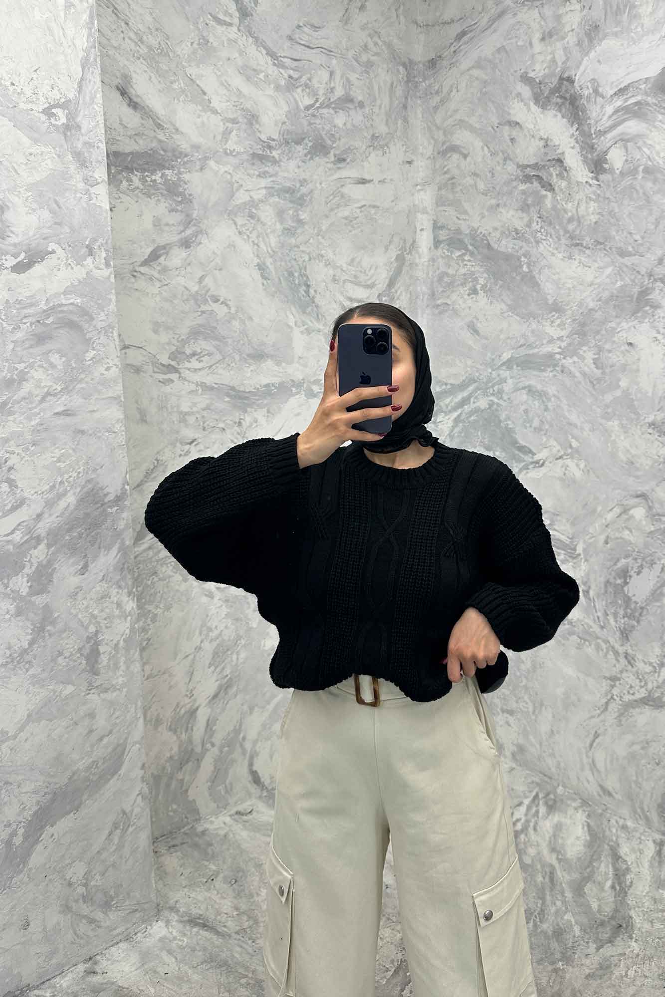 بلوز یقه گرد بافت طرح دار AF