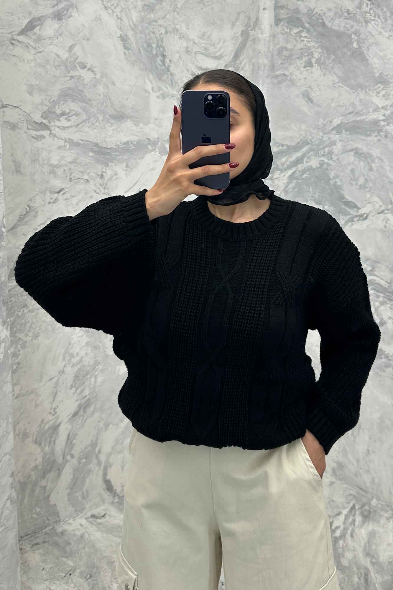 بلوز یقه گرد بافت طرح دار AF