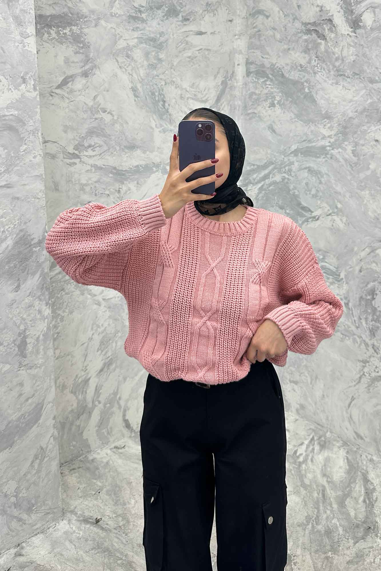 بلوز یقه گرد بافت طرح دار AF