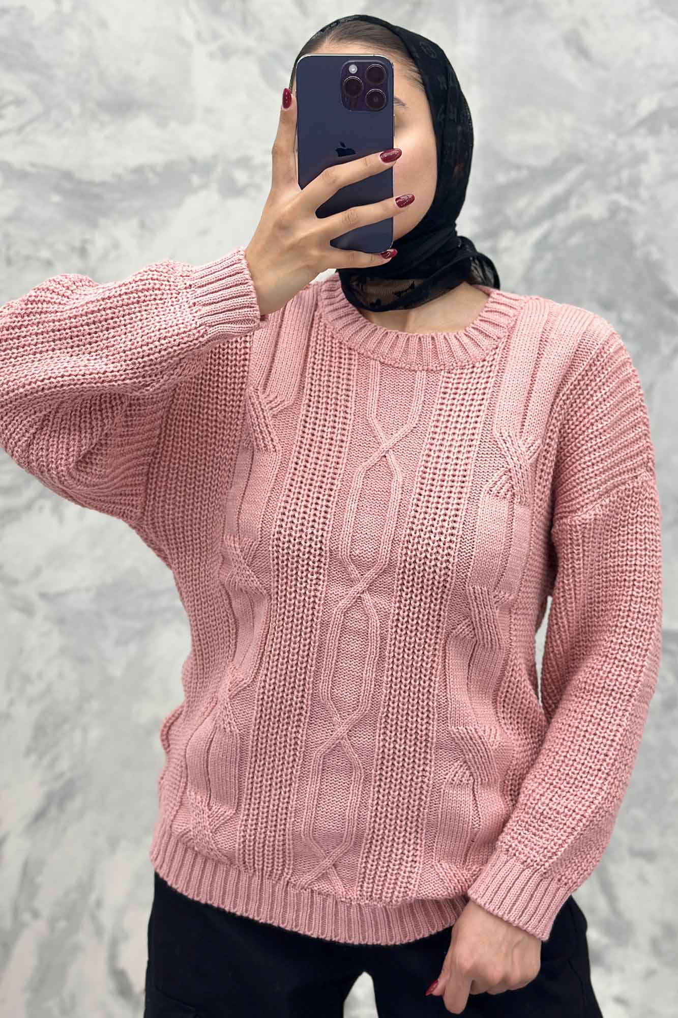 بلوز یقه گرد بافت طرح دار AF