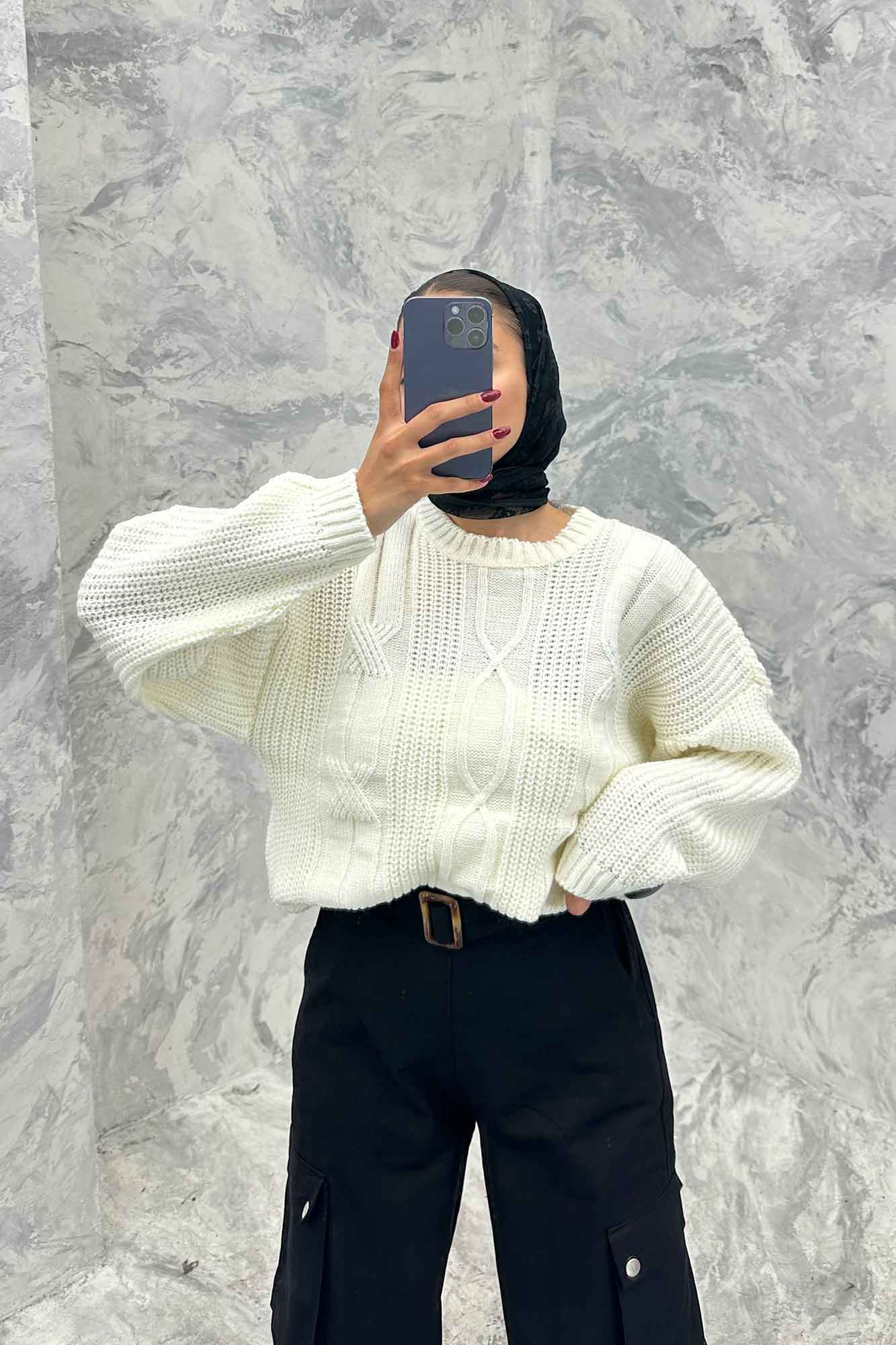 بلوز یقه گرد بافت طرح دار AF