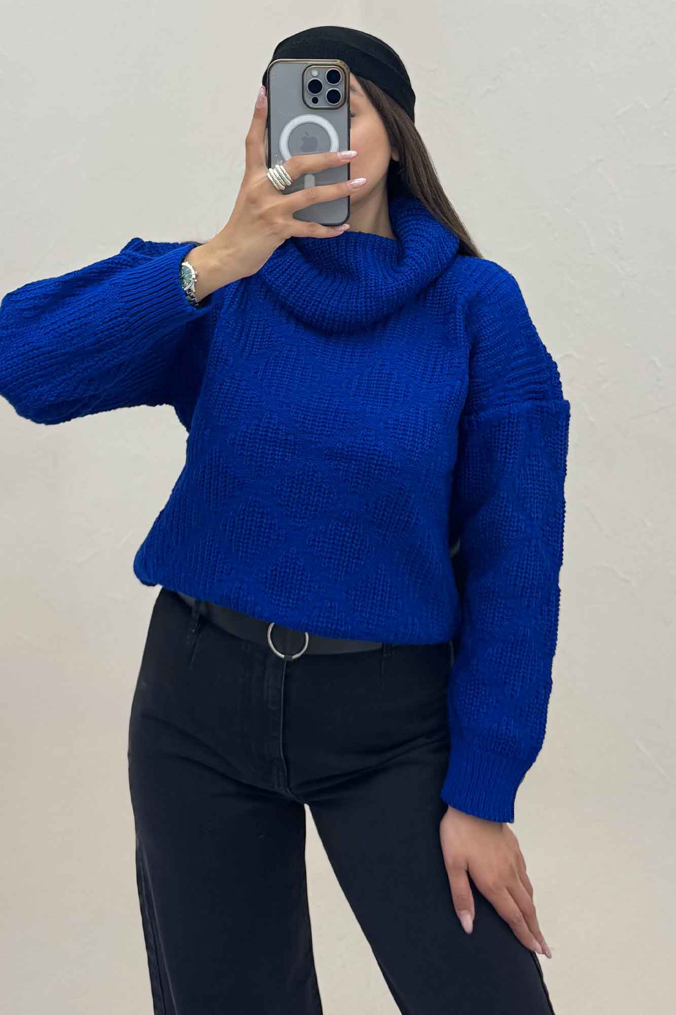 بلوز یقه اسکی بافت طرح دار AF