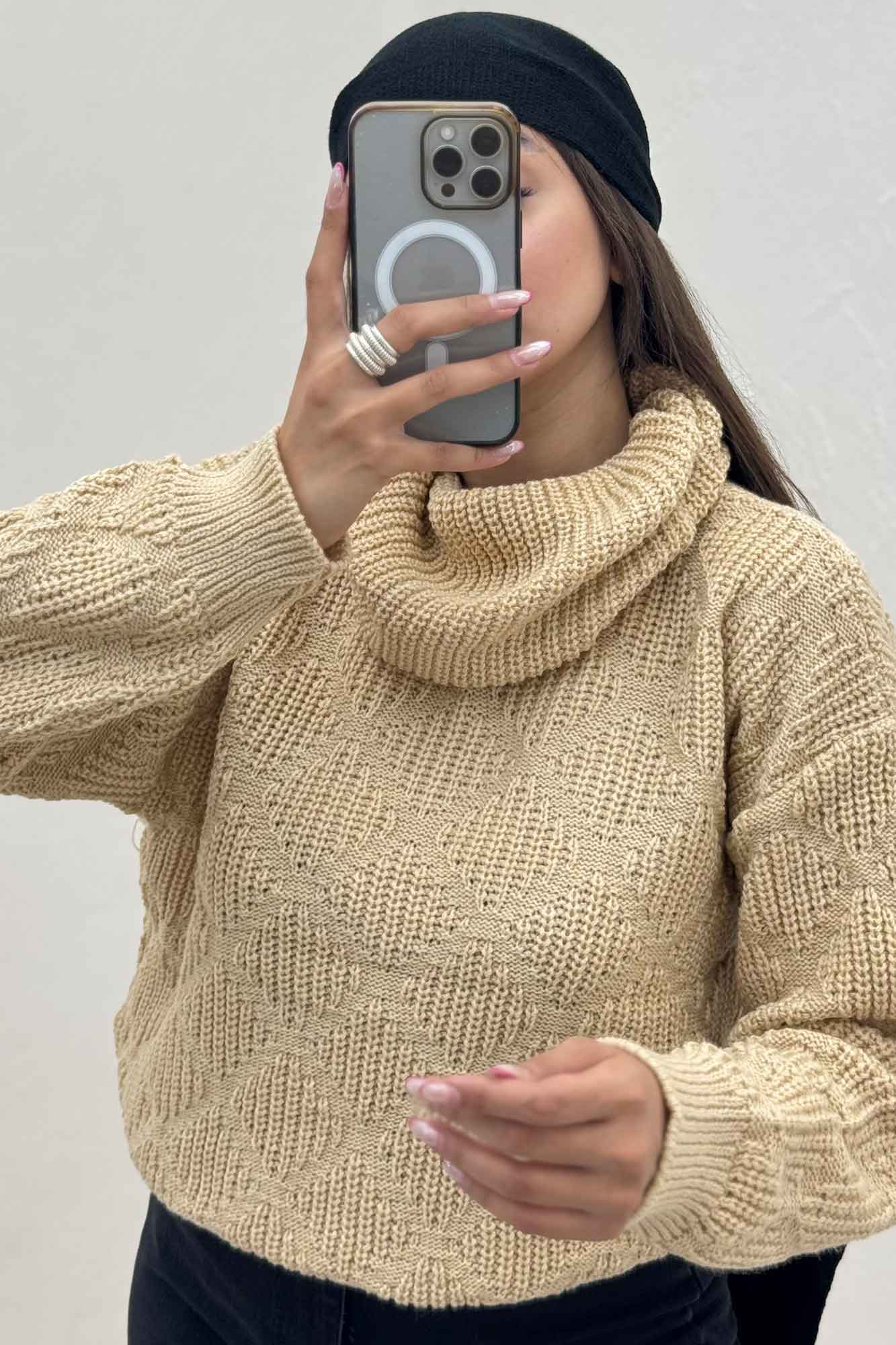 بلوز یقه اسکی بافت طرح دار AF